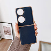For Huawei P50 Pocket Genuine Leather Luolai Series Nano Plating Phone Case(Dark Blue)