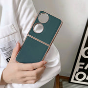 For Huawei P50 Pocket Genuine Leather Luolai Series Nano Plating Phone Case(Dark Blue)
