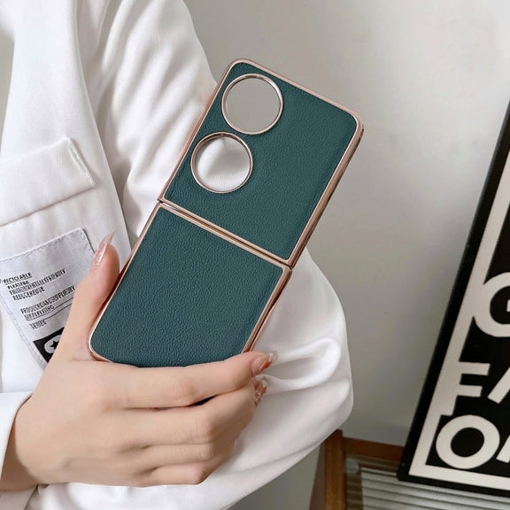 For Huawei P50 Pocket Genuine Leather Luolai Series Nano Plating Phone Case(Dark Blue)