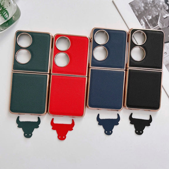 For Huawei P50 Pocket Genuine Leather Luolai Series Nano Plating Phone Case(Black)