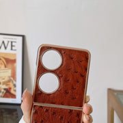 For Huawei P50 Pocket Genuine Leather Ostrich Texture Nano Plating Phone Case(Coffee)