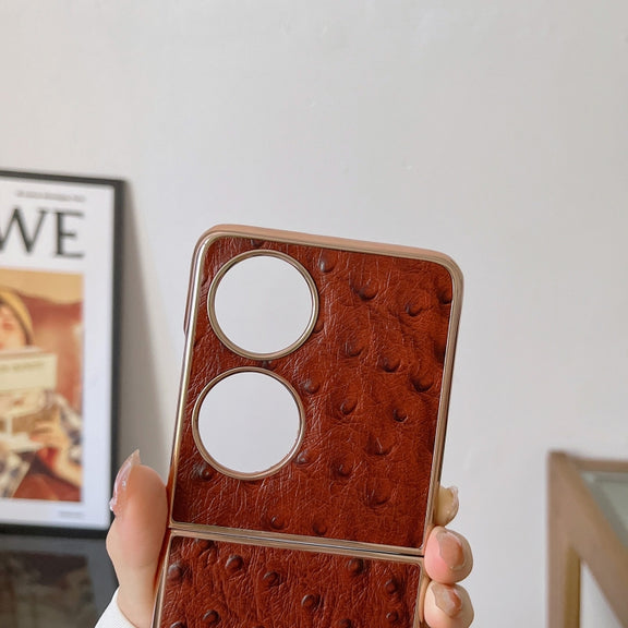 For Huawei P50 Pocket Genuine Leather Ostrich Texture Nano Plating Phone Case(Black)