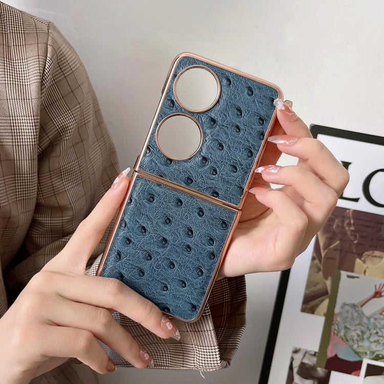 For Huawei P50 Pocket Genuine Leather Ostrich Texture Nano Plating Phone Case(Green) - Huawei Cases by PMC TechLife | Online Shopping South Africa | PMC TechLife | Buy Now Pay Later Mobicred