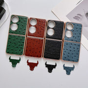 For Huawei P50 Pocket Genuine Leather Ostrich Texture Nano Plating Phone Case(Coffee)