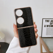 For Huawei P50 Pocket Genuine Leather Weilai Series Nano Plating Phone Case(Black)