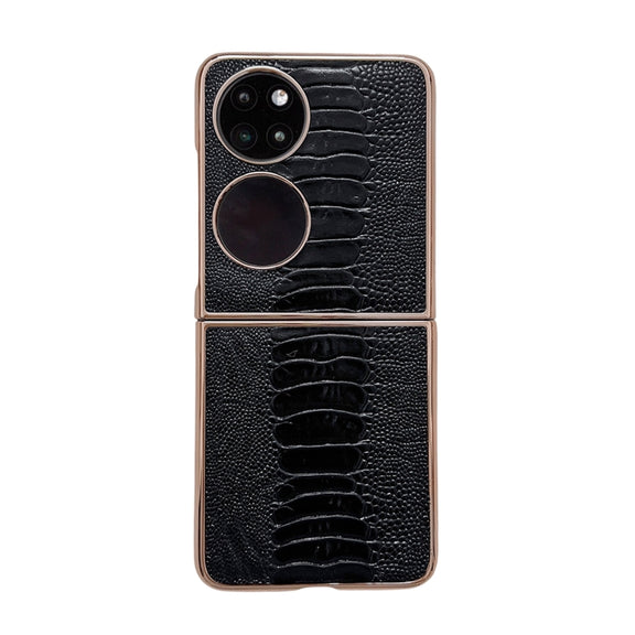 For Huawei P50 Pocket Genuine Leather Weilai Series Nano Plating Phone Case(Black)
