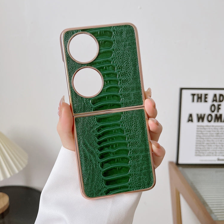 For Huawei P50 Pocket Genuine Leather Weilai Series Nano Plating Phone Case(Green) - Huawei Cases by PMC TechLife | Online Shopping South Africa | PMC TechLife | Buy Now Pay Later Mobicred