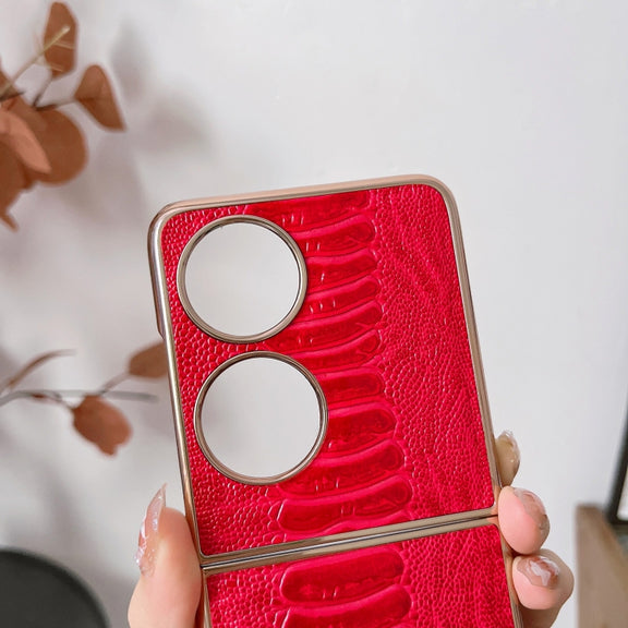 For Huawei P50 Pocket Genuine Leather Weilai Series Nano Plating Phone Case(Coffee)