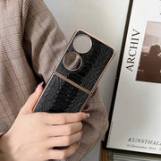 For Huawei P50 Pocket Genuine Leather Weilai Series Nano Plating Phone Case(Black)