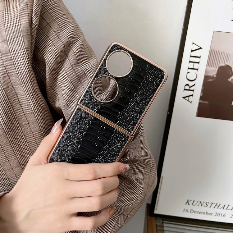 For Huawei P50 Pocket Genuine Leather Weilai Series Nano Plating Phone Case(Coffee)