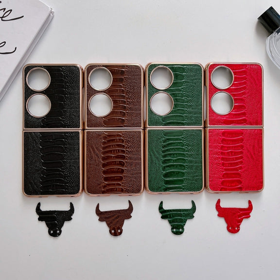 For Huawei P50 Pocket Genuine Leather Weilai Series Nano Plating Phone Case(Black)