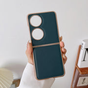 For Huawei P50 Pocket Genuine Leather Xiaoya Series Nano Plating Phone Case(Dark Green)