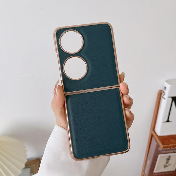For Huawei P50 Pocket Genuine Leather Xiaoya Series Nano Plating Phone Case(Dark Green)