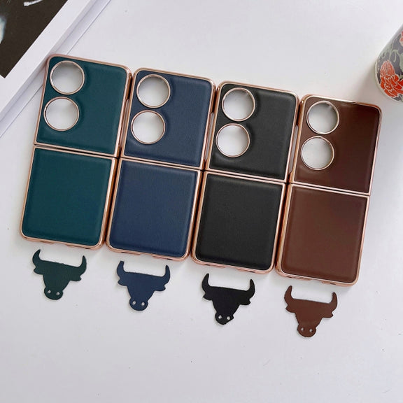 For Huawei P50 Pocket Genuine Leather Xiaoya Series Nano Plating Phone Case(Blue)