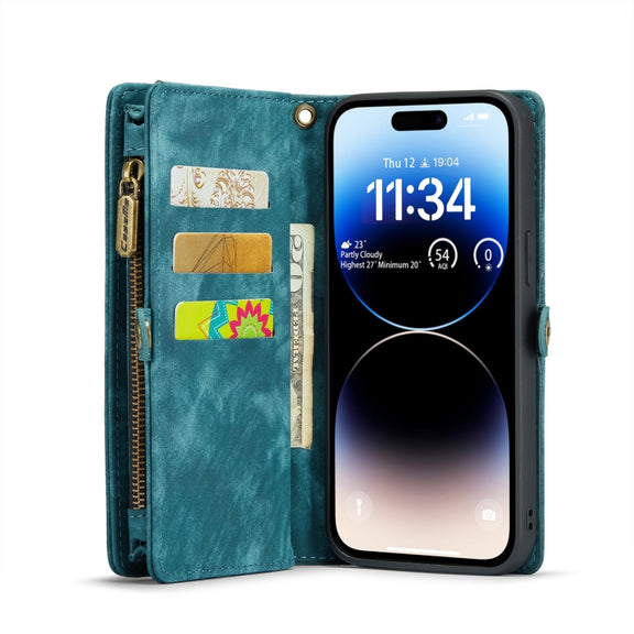 For iPhone 14 Pro Max CaseMe 008 Detachable Multifunctional Leather Phone Case(Blue)