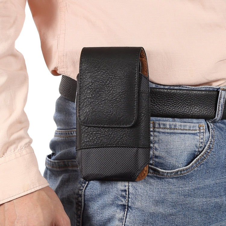 For 6.7-6.9 inch Mobile Phone Cowhide Texture Oxford Cloth Waist Bag(Black) -  by PMC TechLife | Online Shopping South Africa | PMC TechLife | Buy Now Pay Later Mobicred