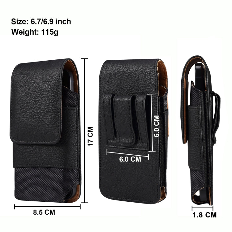 For 6.7-6.9 inch Mobile Phone Cowhide Texture Oxford Cloth Waist Bag(Black)