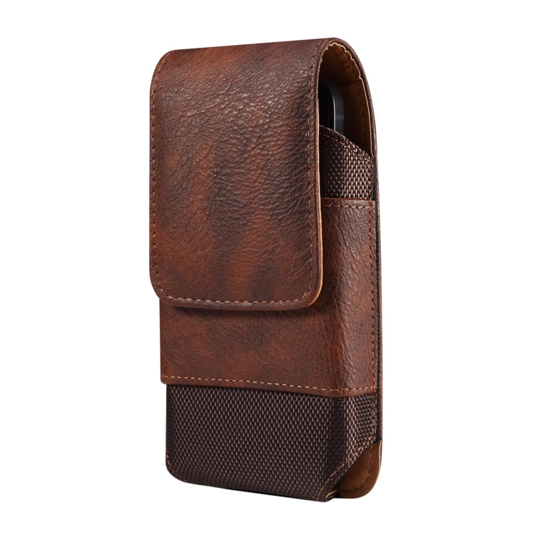 For 6.7-6.9 inch Mobile Phone Cowhide Texture Oxford Cloth Waist Bag(Brown) -  by PMC TechLife | Online Shopping South Africa | PMC TechLife