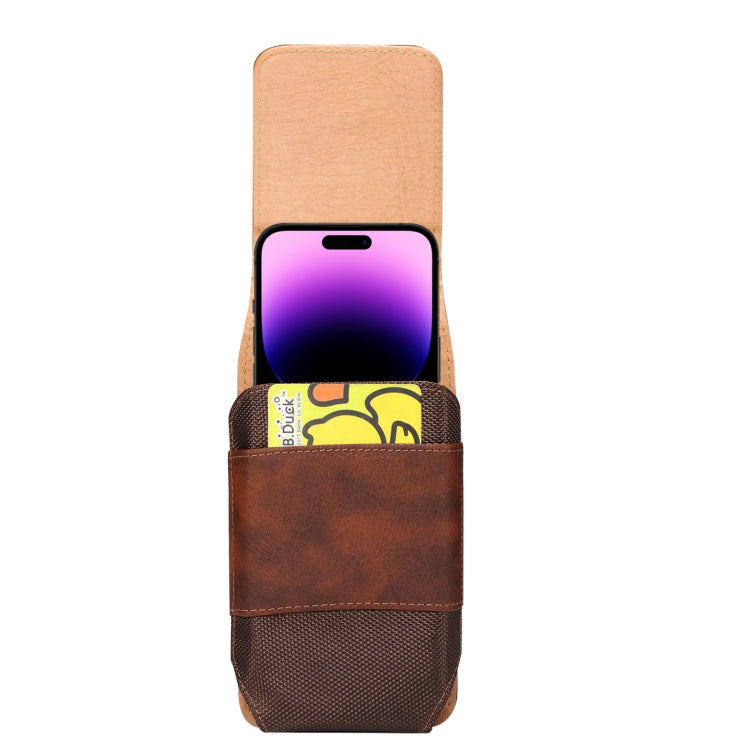 For 6.7-6.9 inch Mobile Phone Cowhide Texture Oxford Cloth Waist Bag(Brown) -  by PMC TechLife | Online Shopping South Africa | PMC TechLife