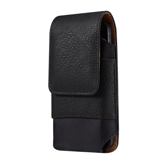 For 7.0 inch Mobile Phone Cowhide Texture Oxford Cloth Waist Bag(Black)
