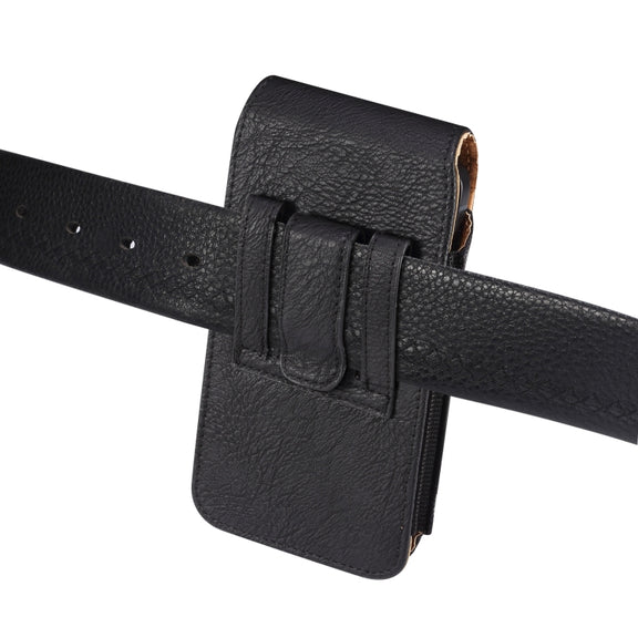 For 7.0 inch Mobile Phone Cowhide Texture Oxford Cloth Waist Bag(Black)