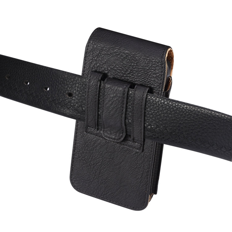 For 7.0 inch Mobile Phone Cowhide Texture Oxford Cloth Waist Bag(Black)