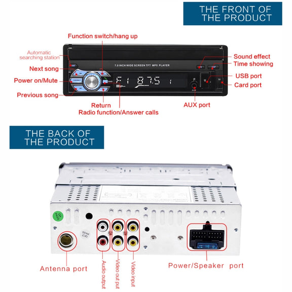 9601 7 inch Car Electric Retractable MP5 Player Supports Bluetooth Hand-free Calling Reverse
