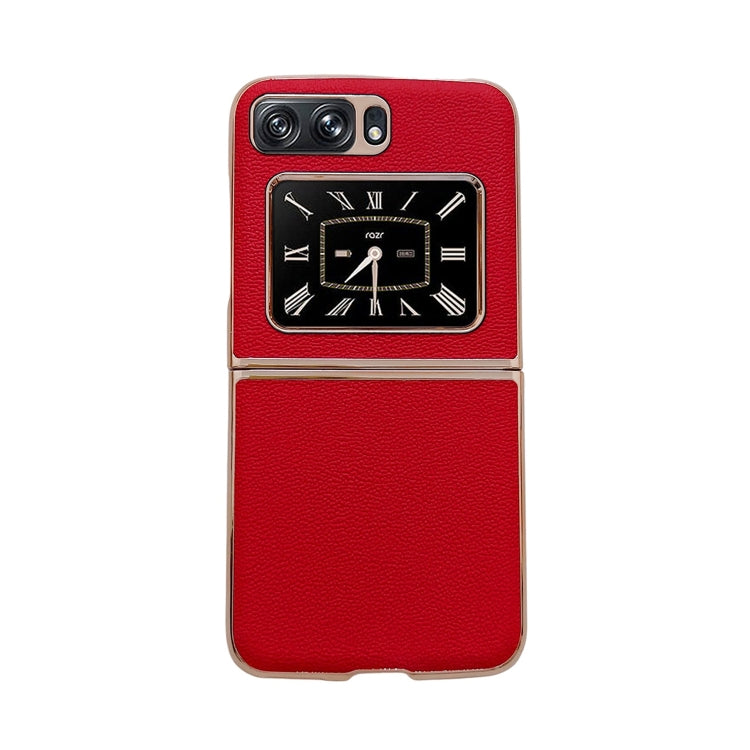 For Motorola Moto Razr 2022 Genuine Leather Luolai Series Nano Plating Phone Case(Red) - Motorola Cases by PMC TechLife | Online Shopping South Africa | PMC TechLife | Buy Now Pay Later Mobicred