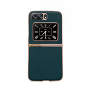 For Motorola Moto Razr 2022 Genuine Leather Luolai Series Nano Plating Phone Case(Dark Green)