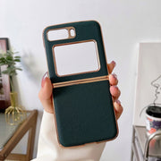 For Motorola Moto Razr 2022 Genuine Leather Luolai Series Nano Plating Phone Case(Dark Green)