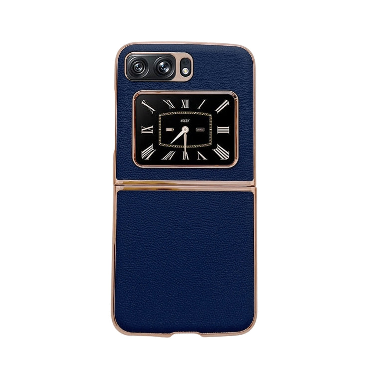 For Motorola Moto Razr 2022 Genuine Leather Luolai Series Nano Plating Phone Case(Dark Blue) - Motorola Cases by PMC TechLife | Online Shopping South Africa | PMC TechLife | Buy Now Pay Later Mobicred