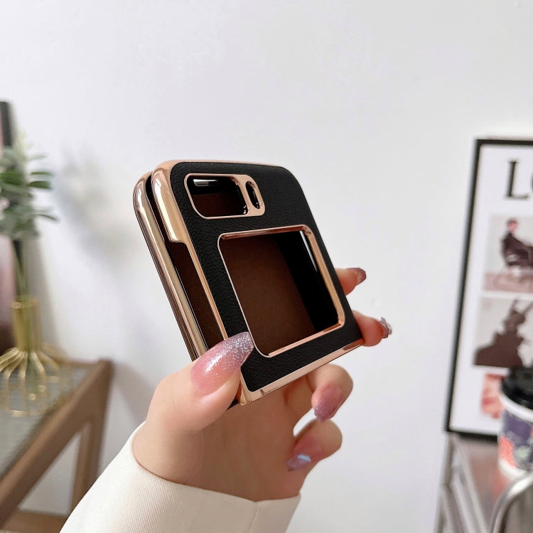 For Motorola Moto Razr 2022 Genuine Leather Luolai Series Nano Plating Phone Case(Dark Blue) - Motorola Cases by PMC TechLife | Online Shopping South Africa | PMC TechLife | Buy Now Pay Later Mobicred