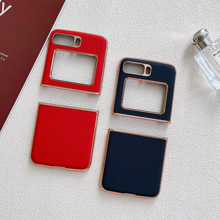 For Motorola Moto Razr 2022 Genuine Leather Luolai Series Nano Plating Phone Case(Dark Blue) - Motorola Cases by PMC TechLife | Online Shopping South Africa | PMC TechLife | Buy Now Pay Later Mobicred