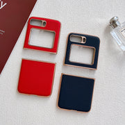 For Motorola Moto Razr 2022 Genuine Leather Luolai Series Nano Plating Phone Case(Dark Green)