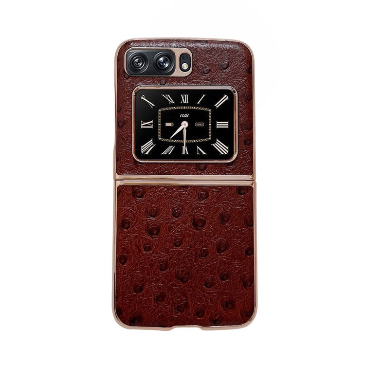 For Motorola Moto Razr 2022 Genuine Leather Ostrich Texture Nano Plating Phone Case(Coffee) - Motorola Cases by PMC TechLife | Online Shopping South Africa | PMC TechLife | Buy Now Pay Later Mobicred