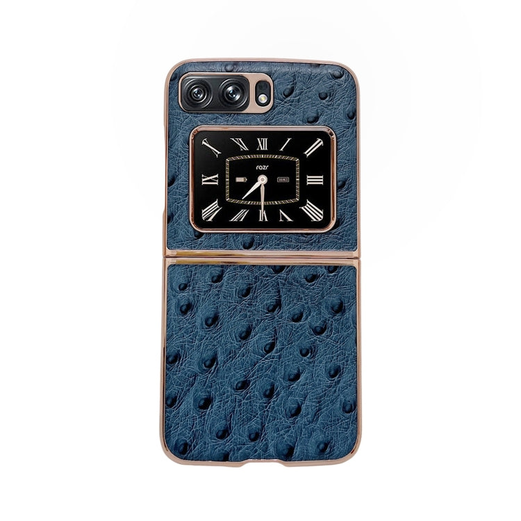For Motorola Moto Razr 2022 Genuine Leather Ostrich Texture Nano Plating Phone Case(Blue) - Motorola Cases by PMC TechLife | Online Shopping South Africa | PMC TechLife | Buy Now Pay Later Mobicred