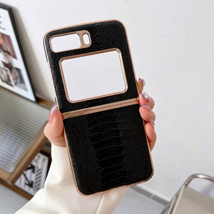 For Motorola Moto Razr 2022 Genuine Leather Weilai Series Nano Plating Phone Case(Black) - Motorola Cases by PMC TechLife | Online Shopping South Africa | PMC TechLife | Buy Now Pay Later Mobicred