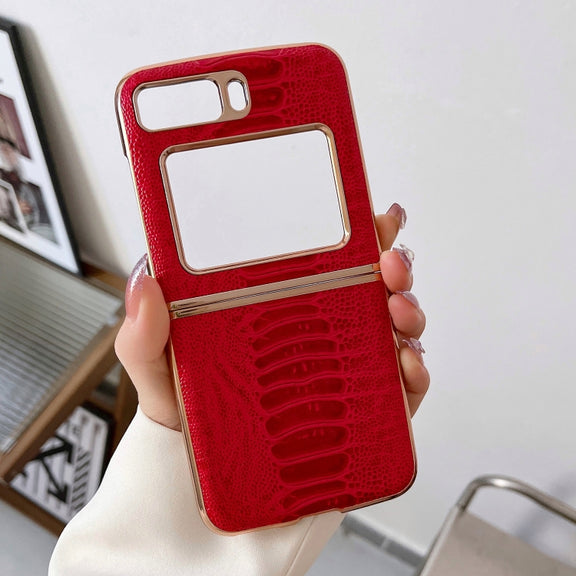 For Motorola Moto Razr 2022 Genuine Leather Weilai Series Nano Plating Phone Case(Red)