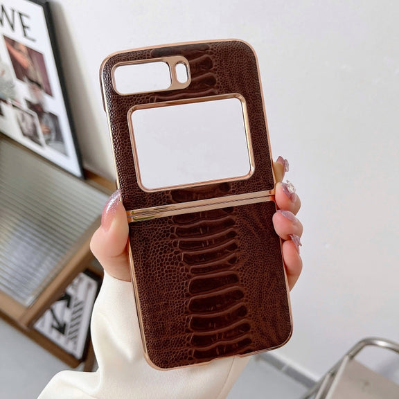 For Motorola Moto Razr 2022 Genuine Leather Weilai Series Nano Plating Phone Case(Coffee)