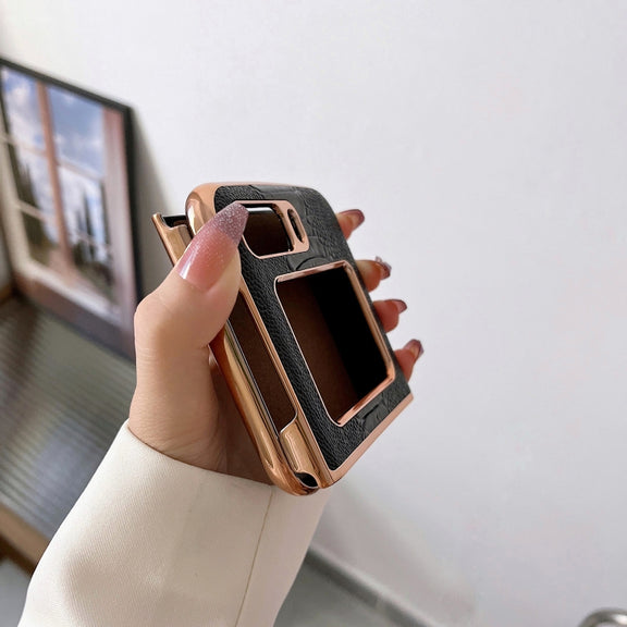 For Motorola Moto Razr 2022 Genuine Leather Weilai Series Nano Plating Phone Case(Coffee)