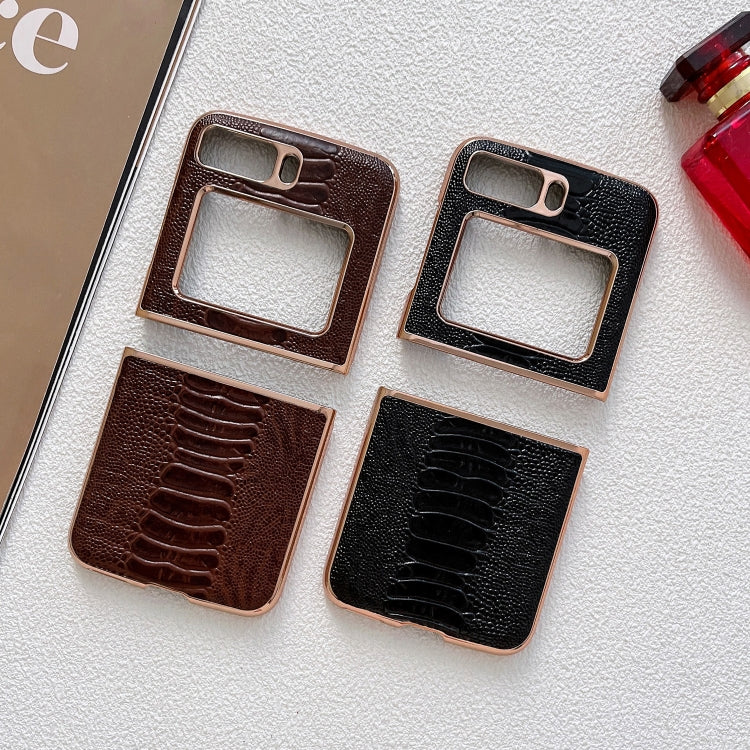 For Motorola Moto Razr 2022 Genuine Leather Weilai Series Nano Plating Phone Case(Coffee)