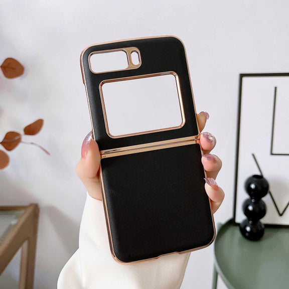For Motorola Moto Razr 2022 Genuine Leather Xiaoya Series Nano Plating Phone Case(Black)