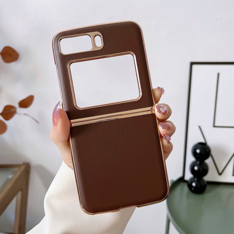 For Motorola Moto Razr 2022 Genuine Leather Xiaoya Series Nano Plating Phone Case(Coffee) - Motorola Cases by PMC TechLife | Online Shopping South Africa | PMC TechLife | Buy Now Pay Later Mobicred