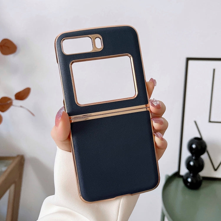 For Motorola Moto Razr 2022 Genuine Leather Xiaoya Series Nano Plating Phone Case(Blue) - Motorola Cases by PMC TechLife | Online Shopping South Africa | PMC TechLife | Buy Now Pay Later Mobicred