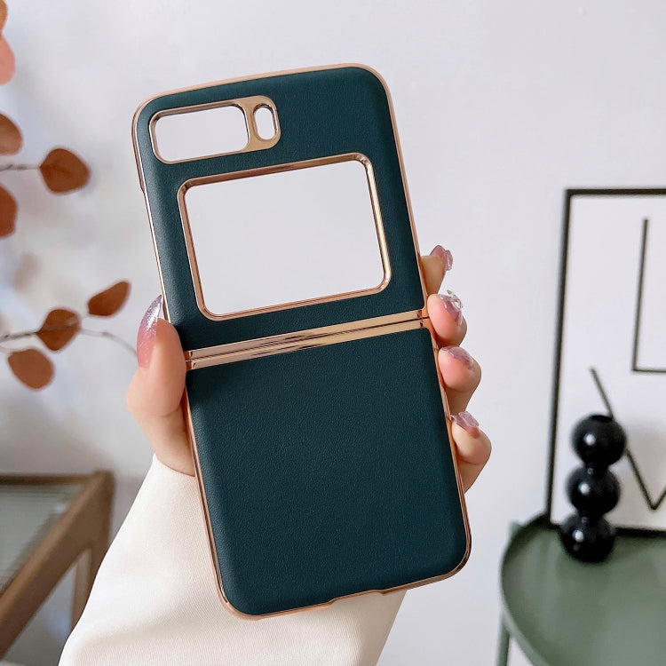 For Motorola Moto Razr 2022 Genuine Leather Xiaoya Series Nano Plating Phone Case(Dark Green) - Motorola Cases by PMC TechLife | Online Shopping South Africa | PMC TechLife | Buy Now Pay Later Mobicred