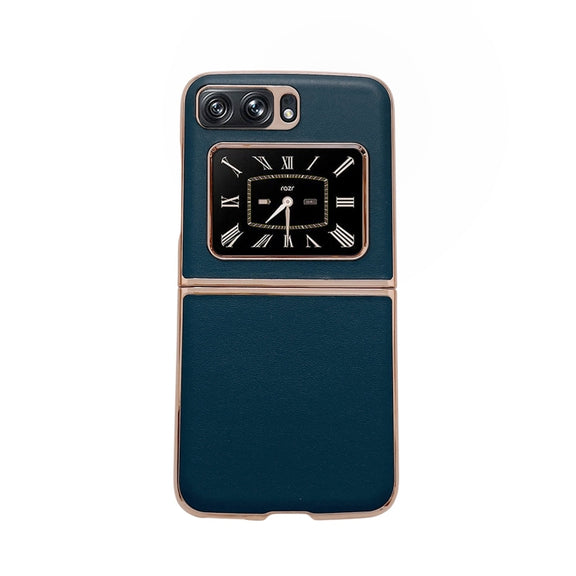 For Motorola Moto Razr 2022 Genuine Leather Xiaoya Series Nano Plating Phone Case(Dark Green)