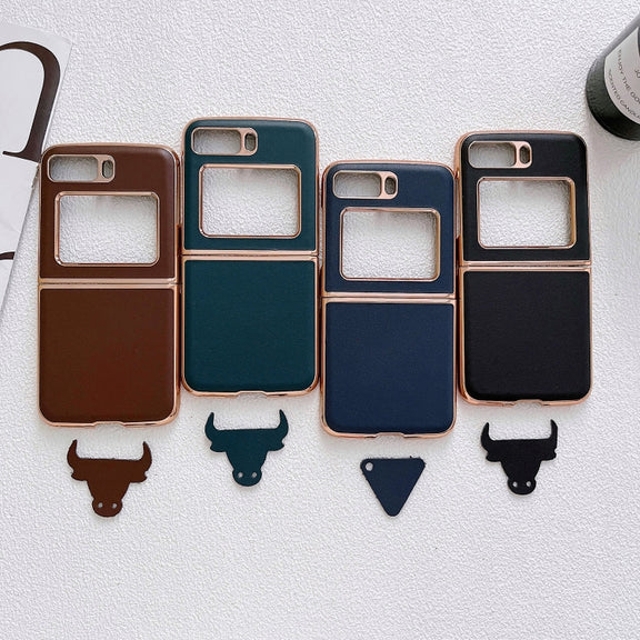 For Motorola Moto Razr 2022 Genuine Leather Xiaoya Series Nano Plating Phone Case(Black)