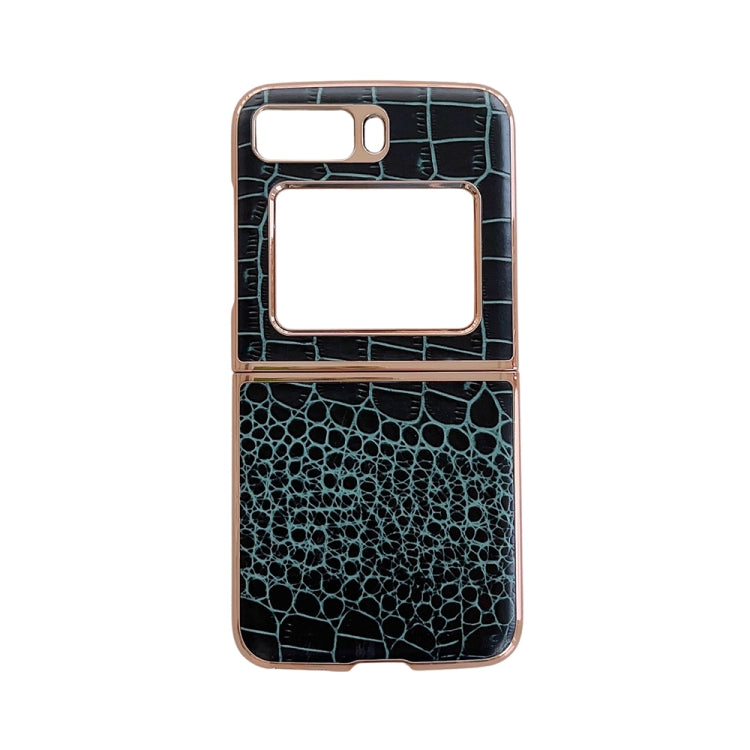 For Motorola Moto Razr 2022 Crocodile Texture Genuine Leather Nano Electroplating Phone Case(Dark Green) - Motorola Cases by PMC TechLife | Online Shopping South Africa | PMC TechLife | Buy Now Pay Later Mobicred