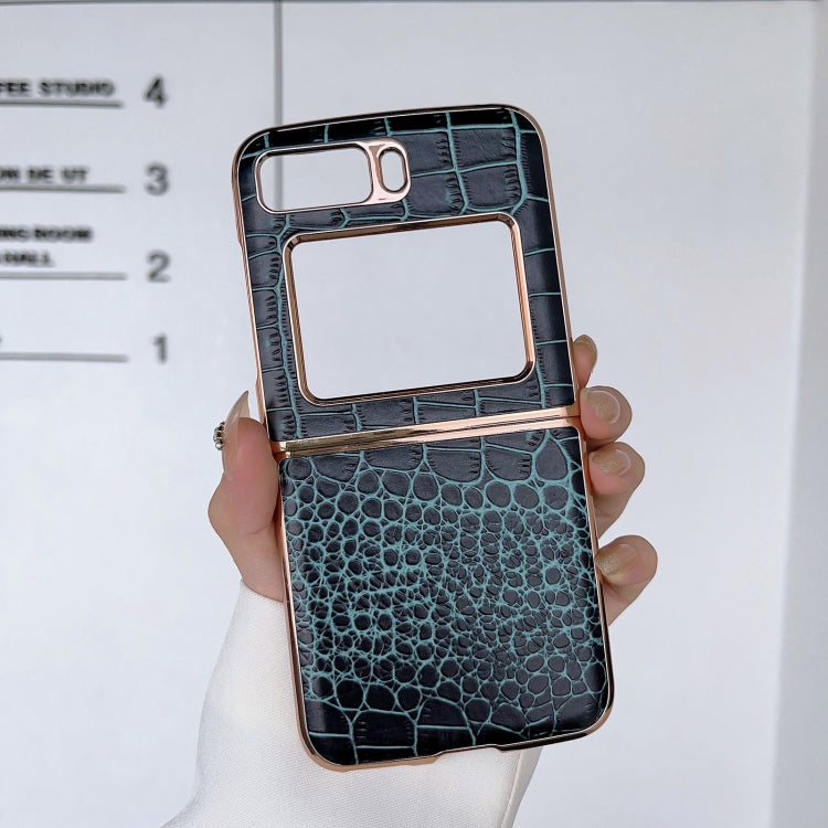 For Motorola Moto Razr 2022 Crocodile Texture Genuine Leather Nano Electroplating Phone Case(Dark Green) - Motorola Cases by PMC TechLife | Online Shopping South Africa | PMC TechLife | Buy Now Pay Later Mobicred