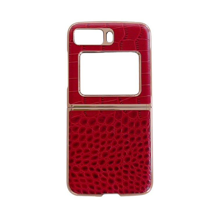 For Motorola Moto Razr 2022 Crocodile Texture Genuine Leather Nano Electroplating Phone Case(Red) - Motorola Cases by PMC TechLife | Online Shopping South Africa | PMC TechLife | Buy Now Pay Later Mobicred